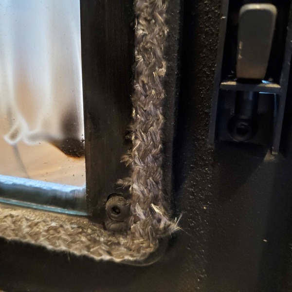 corner of rope gasket around the pellet stove door.